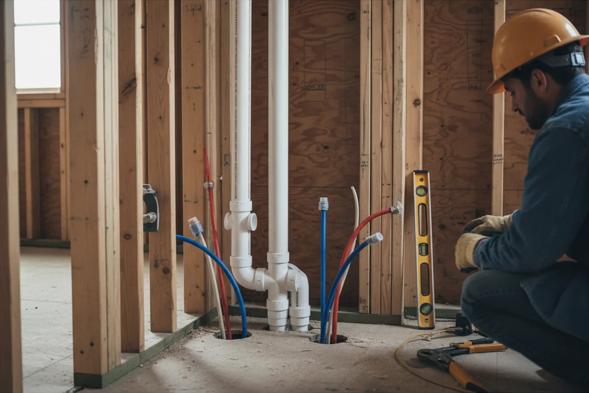 Drain and supply rough-in during Drain Cleaning in Arlington